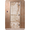Дверь для сауны DoorWood (Дорвуд) 80x180 Основная серия Мишки в лесу (сатин) правая