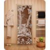 Дверь для сауны DoorWood (Дорвуд) 70x190 Эталон Мишки в лесу (бронза) правая