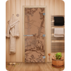 Дверь для сауны DoorWood (Дорвуд) 80x200 Эталон Мишки в лесу (бронза матовая) правая