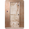 Дверь для сауны DoorWood (Дорвуд) 90x200 Основная серия Мишки в лесу (сатин), правая