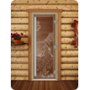 Дверь для сауны DoorWood (Дорвуд) 80x190 Престиж (с рисунком) Банька в лесу левая (бронза матовая)