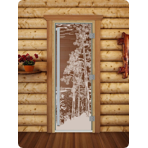 Дверь для сауны DoorWood (Дорвуд) 80x190 Престиж (с рисунком) Рассвет левая (сатин)